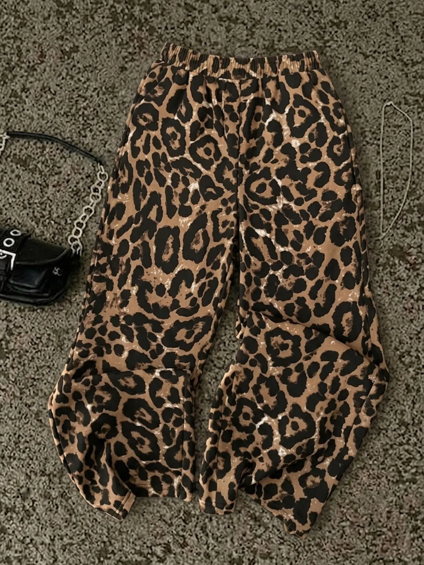 Women's Leopard Print Wide Leg Casual Sweatpants, Loose Fit Breathable with Pockets, Ideal for Vacation Hotel and Streetwear