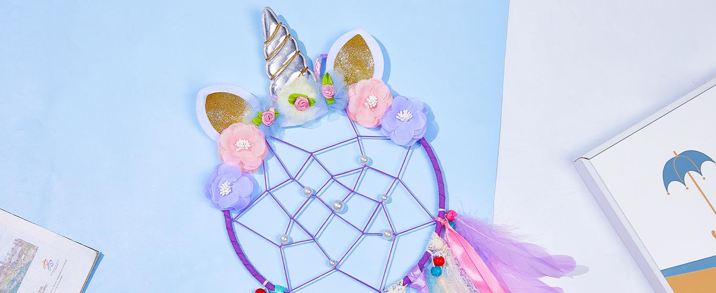 Dream Catchers  Unicorn Wall Decor for Girls Bedroom Flower Feather Wall Hanging Decoration
