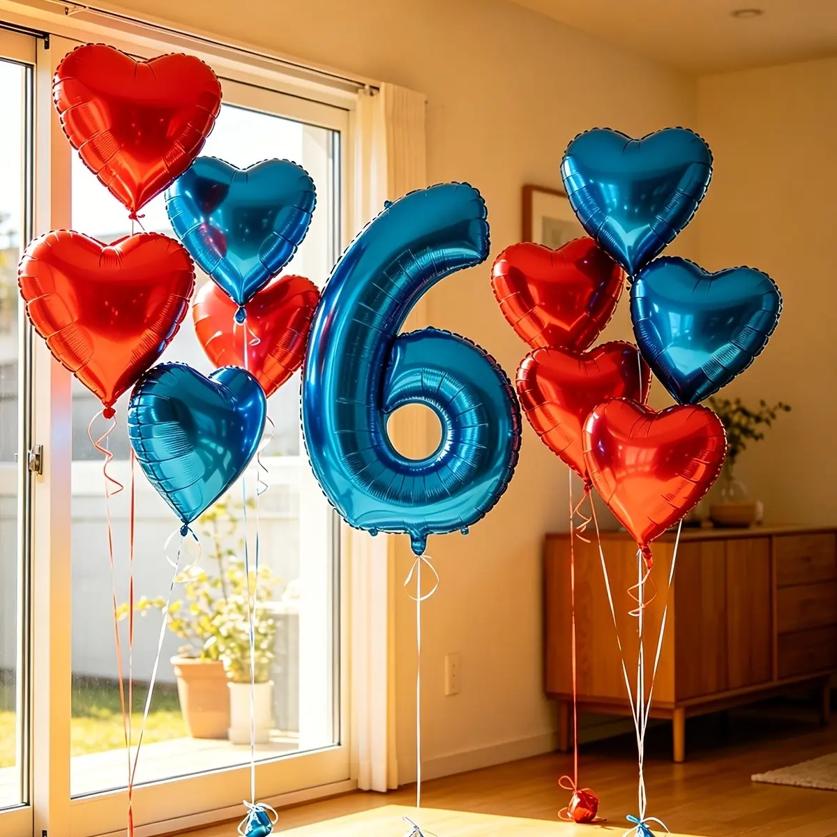 32inch Blue number balloon 6 digital balloon with red and blue heart balloons total 11pcs for boy 6th happy birthday party decorations anniversary 6 years party decorations hero theme party supplies