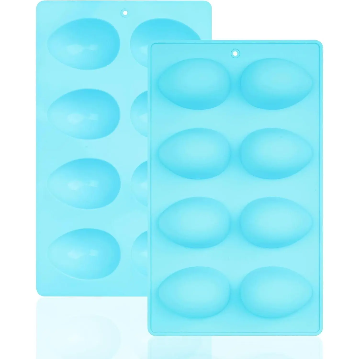 8 Cavity Silicone Egg Molds Set of 2 for Easter Silicone Egg Pan Baking Supplies for Cake Decorating Chocolate Candy (2, Blue)