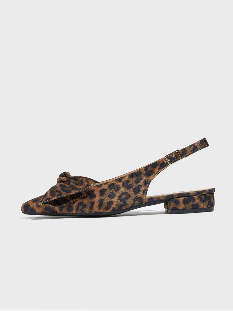 Fashion Leopard Print Bow Decorated Heeled Sandals, Elegant Pointed Toe High Heel Sandals for Women, Casual Versatile Shoes for Daily Wear, Fashionable Slingback Sandals