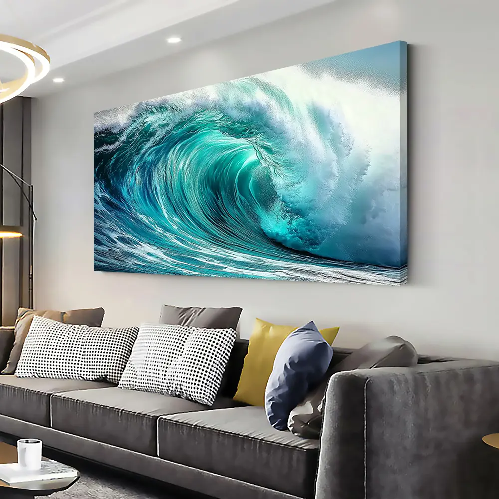 Abstract Wave Framed Canvas Painting - Artistic Modern Horizontal Wrap-Around Print, High-Quality Ink, Frame Option, Home Supplies for Living Room, Bedroom Indoor Decoration