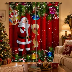 Polyester Christmas Snowy Landscape Digital Print Rectangle Door Curtain - Durable, Dustproof Decorative Drapes for Holiday Room Decor, Bedroom, Entryway