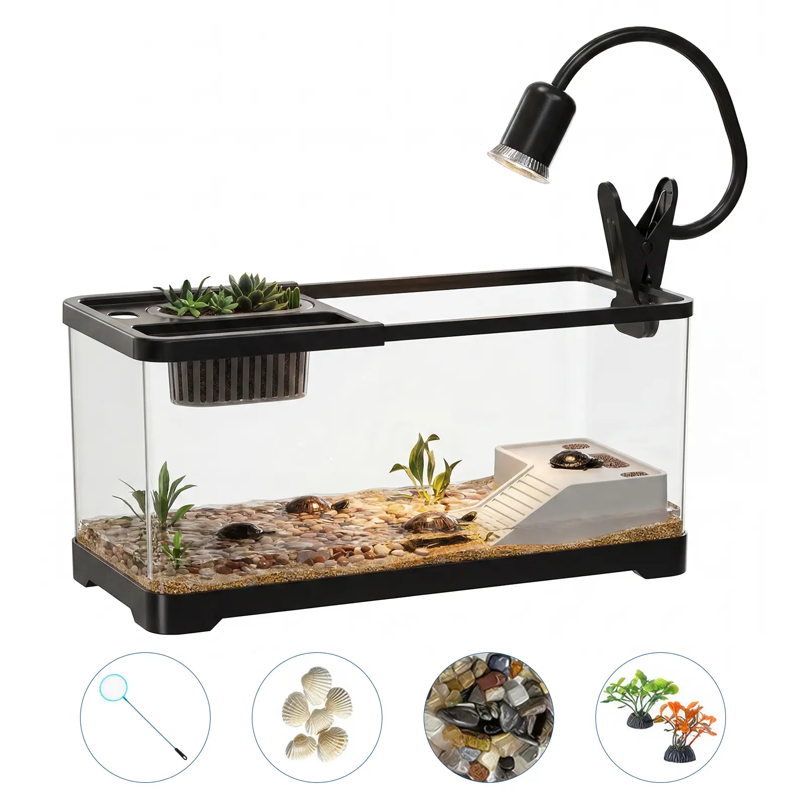Acrylic Turtle Tank Starter Kit – 3G Aquarium Habitat for Small Turtles, Reptiles & Aquatic Pets – Complete with Basking Platform & Light – 7-Piece Pet Cage Set for Easy Care