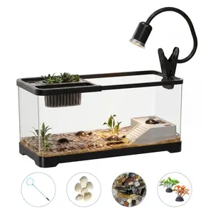 Acrylic Turtle Tank Starter Kit – 3G Aquarium Habitat with Basking Platform & Light, Complete 7-Piece Set for Small Turtles, Reptiles & Aquatic Pets – Easy-Care Design