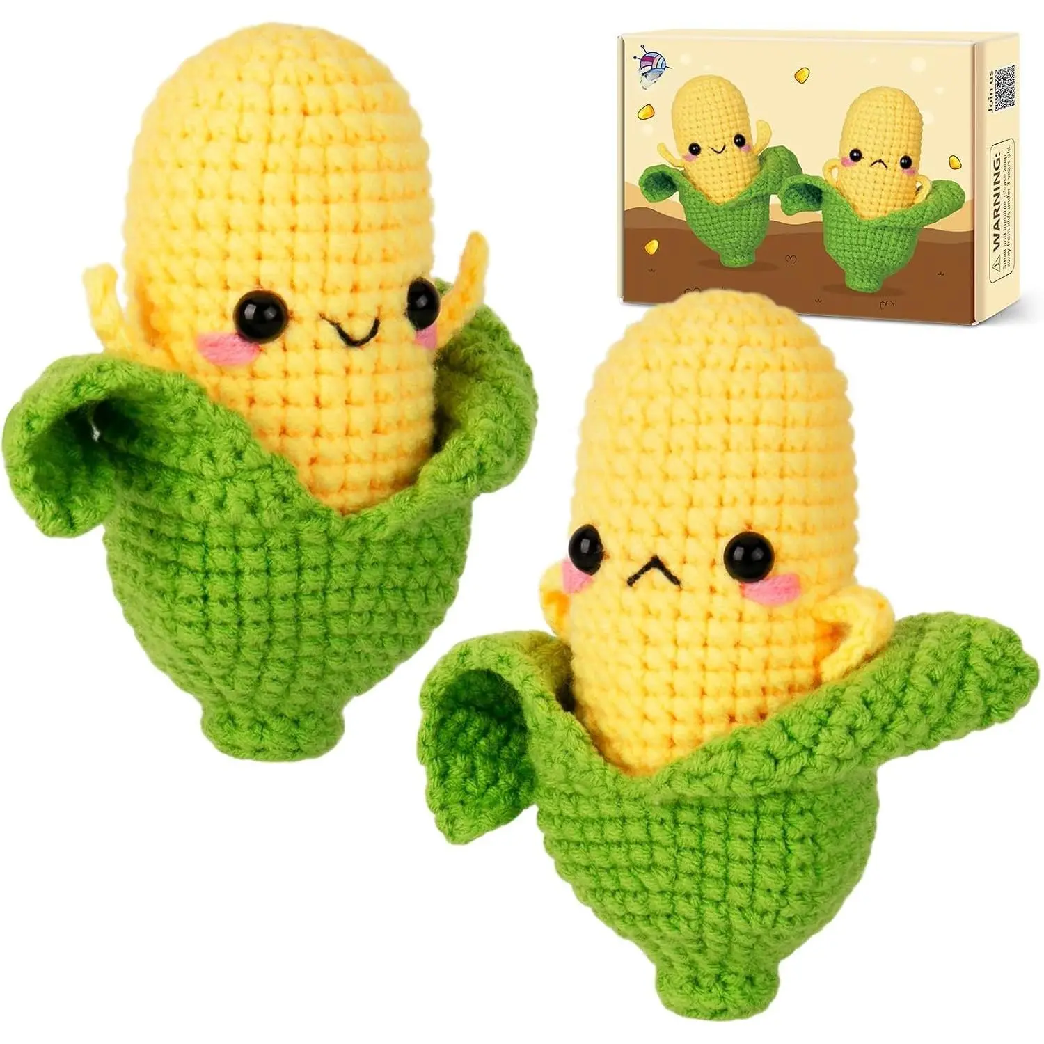 Crochet Kit for Beginners - Crochet Starter Kit with Step-by-Step Video Tutorials, Learn to Crochet Kits for Adults, DIY Knitting Supplies, 2 count Corn(40%+ Yarn)