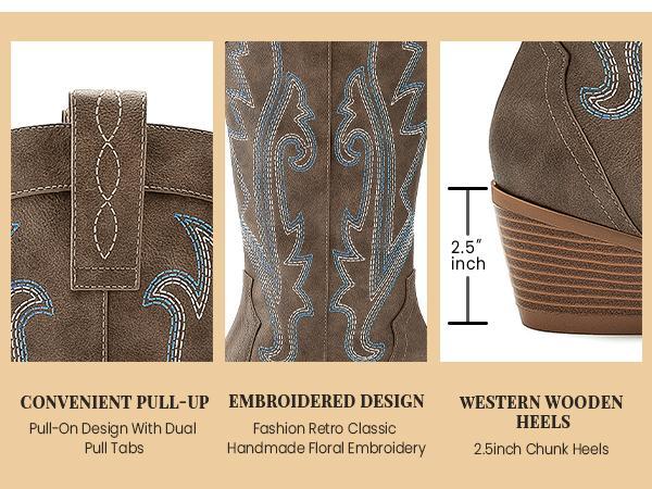 Women's Embroidered Western Cowboy Boots Fashion Pointed Toe Chunky Heel Mid Calf Cowgirl Boots Women's Embroidered Western Cowboy Boots Fashion Pointed Toe Chunky Heel Mid Calf Cowgirl Boots