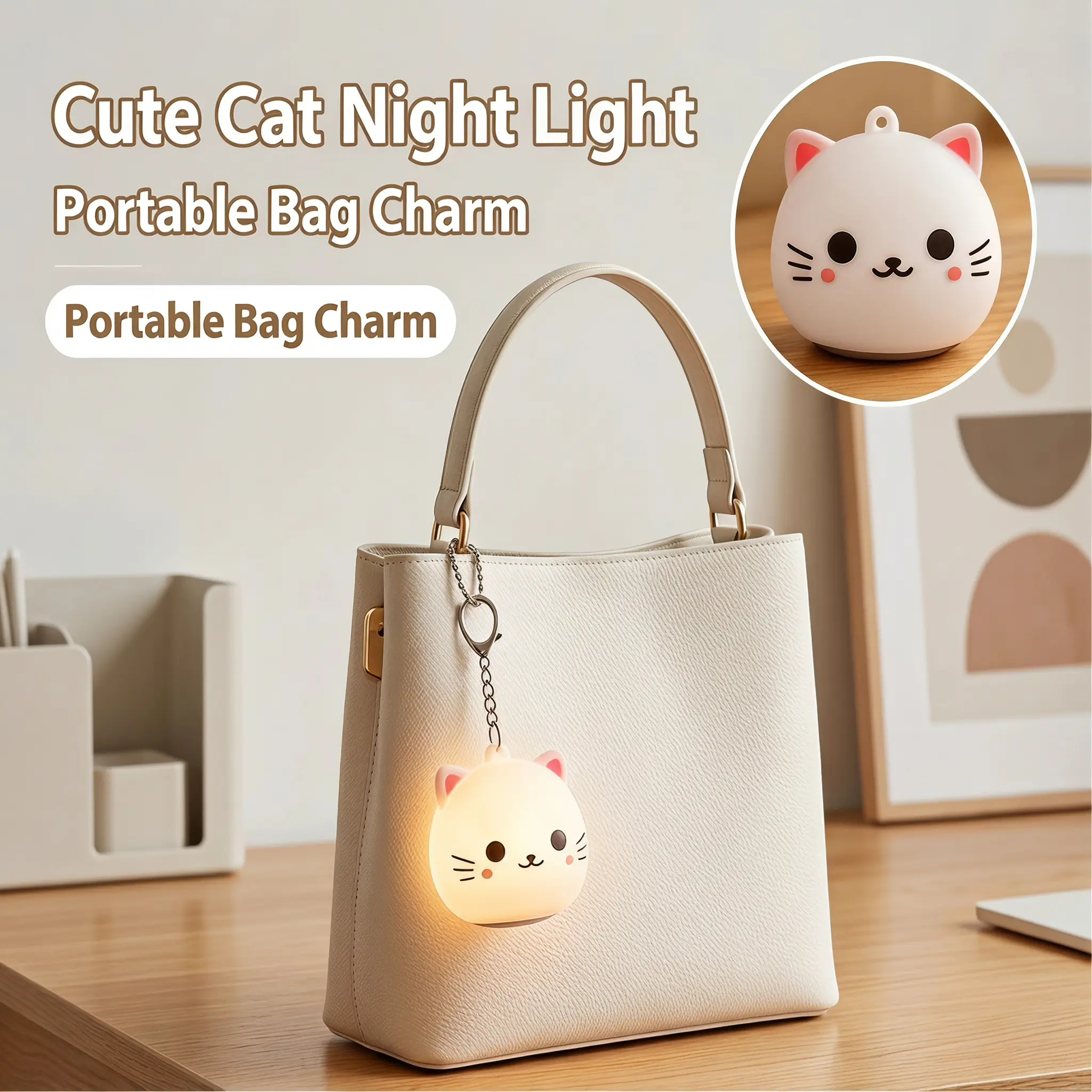 Rechargeable exquisite and compact cute pet backpack tote bag backpack luminous pendant, camping tent with sleep hanging lamp holiday gift kitten silicone decompression pat small night light-YY0