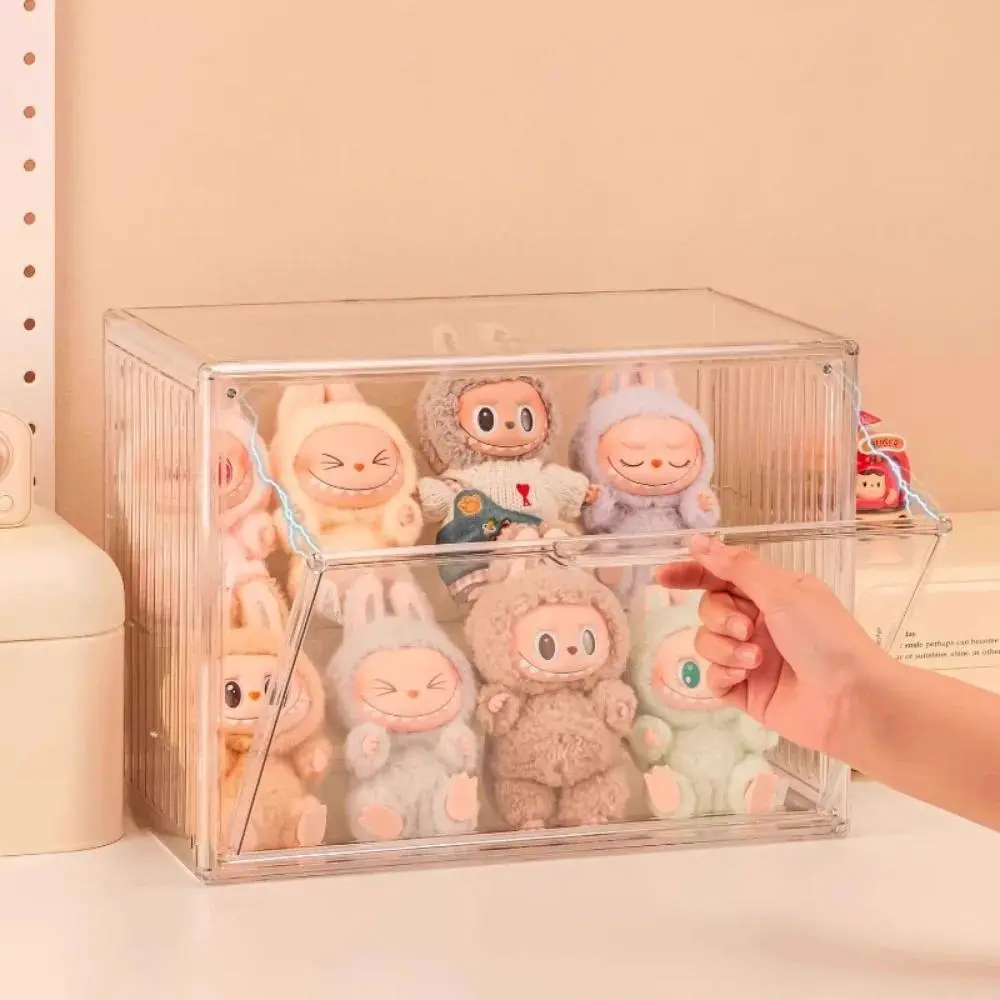 Translucent Acrylic Crystal Storage Box - Rectangular Single Magnetic Closure Box, Large-Cap Fig Figurine Organizer, Multi-Compartment Desktop Home Bin for Cottage Collectibles, Transparent Protective Storage Solution, Acrylic Crystal Storage Boxes