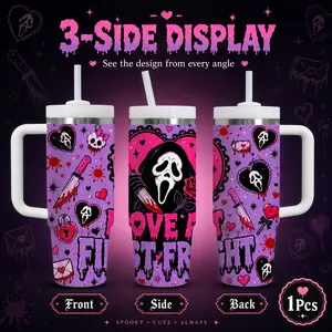 Spooky Scream Vacuum Flasks 40oz Stainless Steel Vacuum Insulated Tumbler with Handle & Straw | Long-Lasting Cold & Heat Retention, Leak-Resistant | For Iced Coffee, Water, Office, Gym & Travel