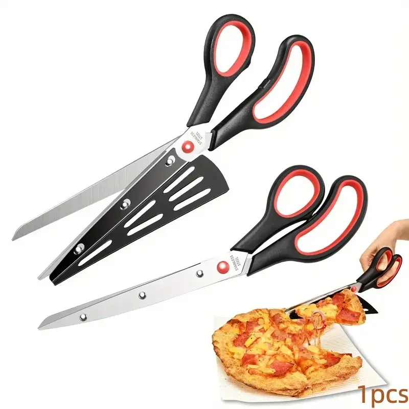 Multifunctional Detachable Pizza Scissors Stainless Steel Kitchen Shears with Ergonomic Handle and Serving Spatula 2 in 1 Sharp Food Grade Pizza Cutter Slicer for Pizza Bread Pancake Steak Baking Food Cutting for Home Kitchen Restaurant