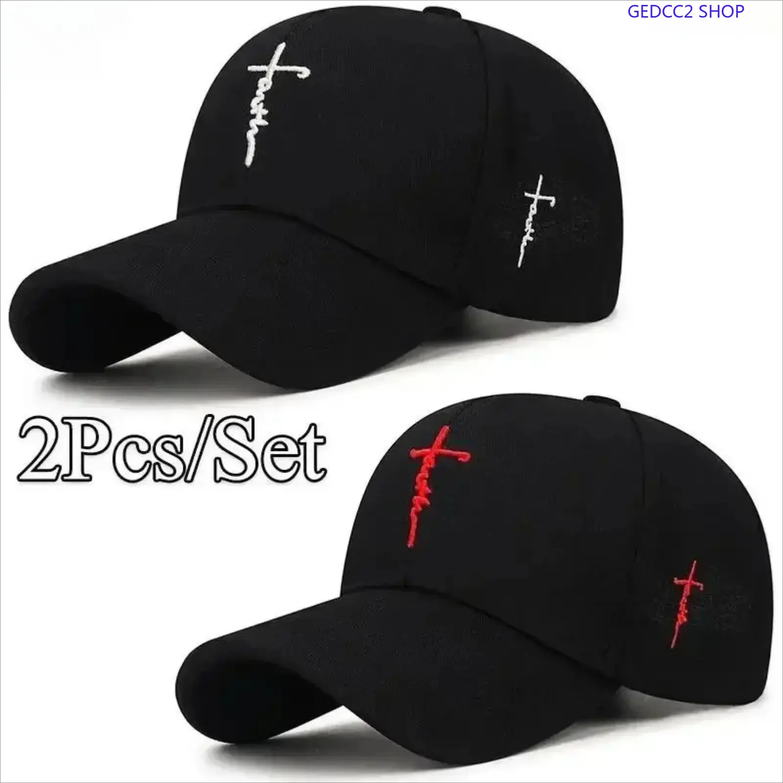 2 Pack Unisex Cross Embroidery Baseball Caps, Black & White Adjustable Dad Hats, Lightweight Casual Hats for Men & Women Outdoor & Daily Wear