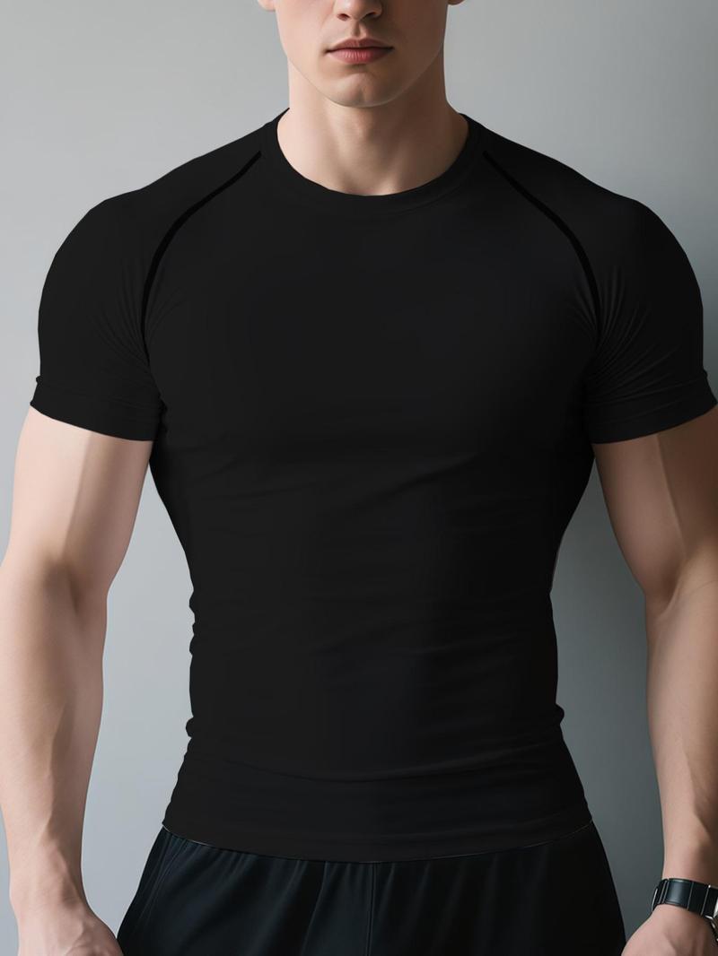 Men's Gothic Wing Print Short Sleeve Tee, Quick Drying Breathable T-shirt for Gym Workout Running, Casual Sporty Top for Summer