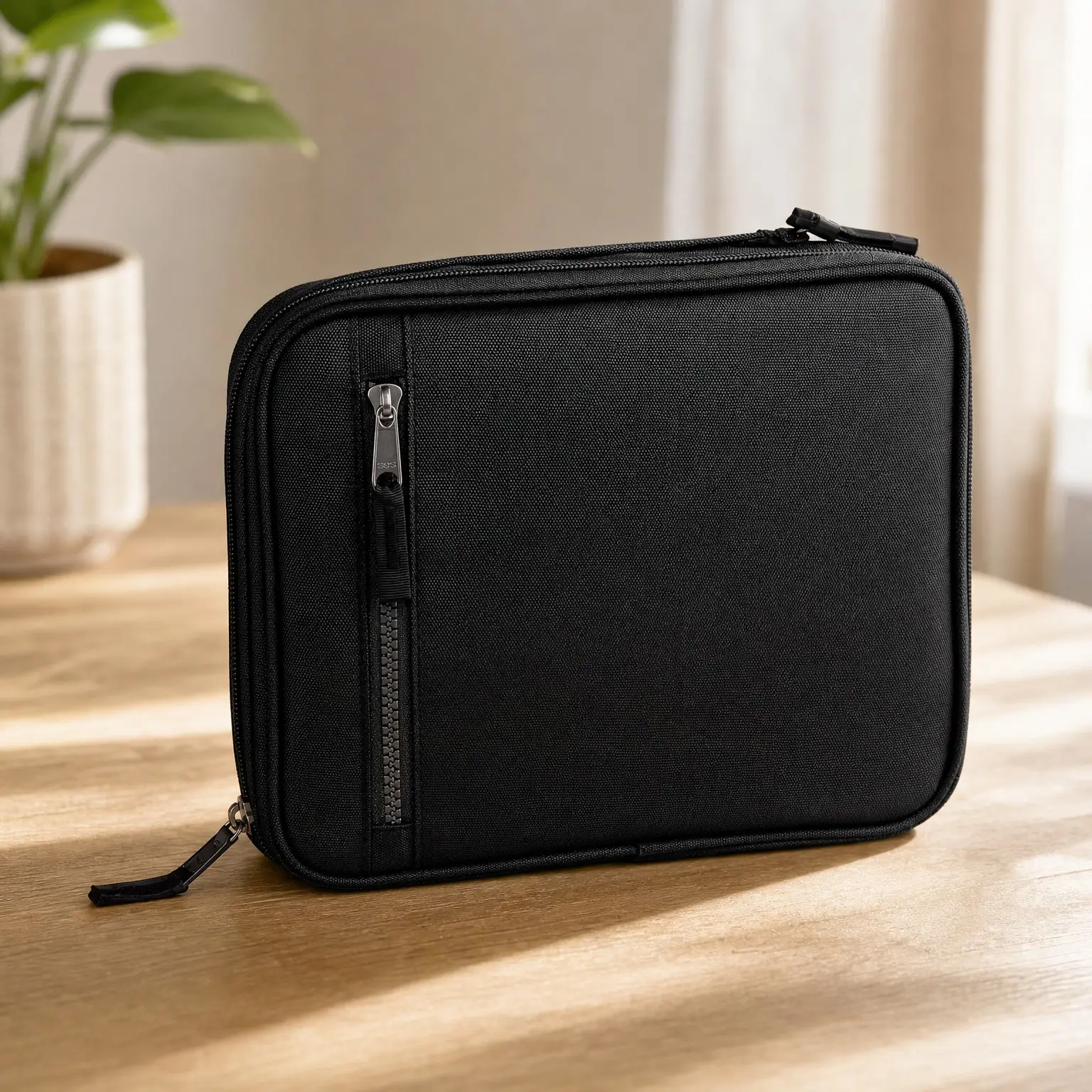 Lunch Box Freezable Classic Black with Built-in Ice Packs, Advanced Cooling Technology, Zip Closure, Zip Front Pocket, Side-Release Buckle Handle, Collapsible, ReusableGift