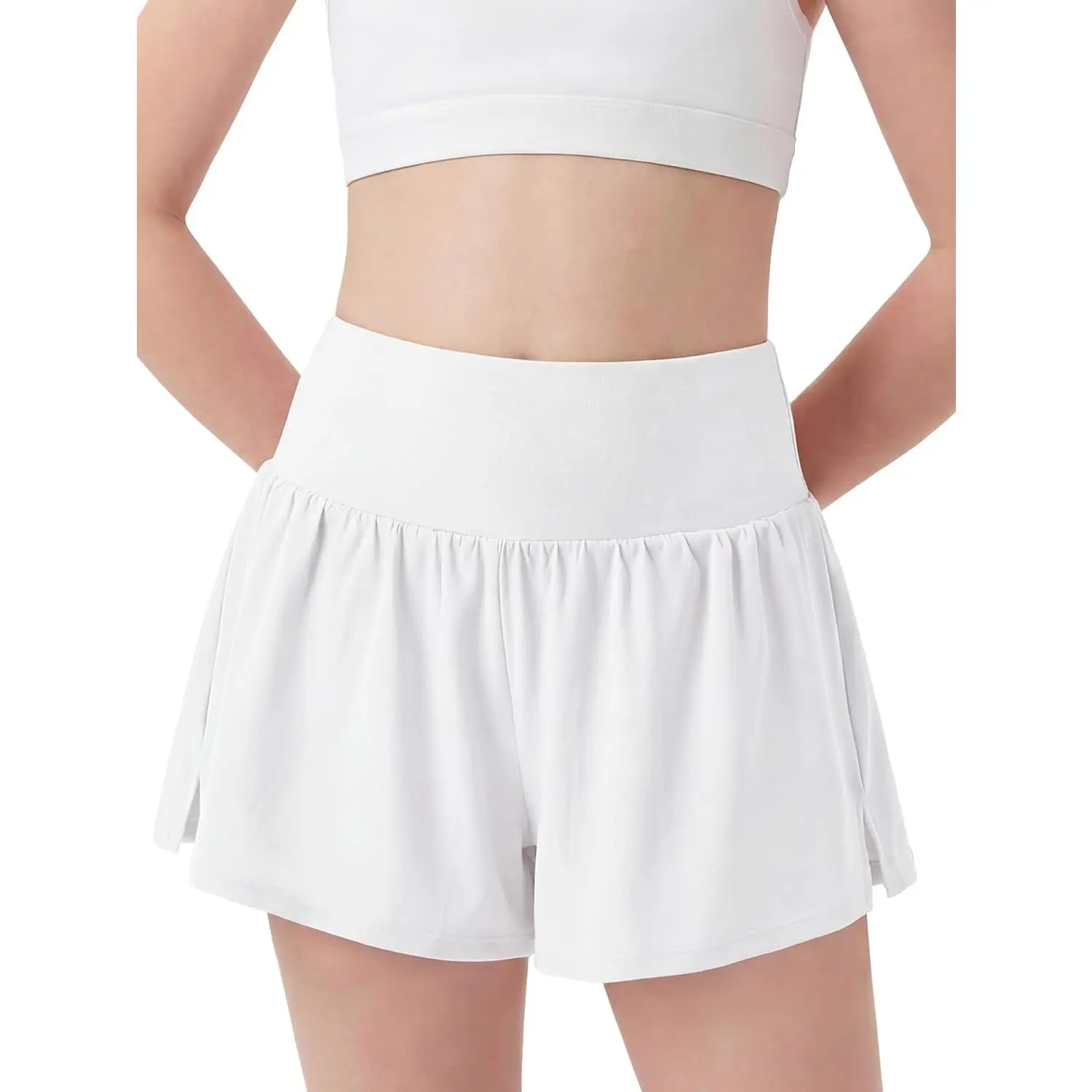 Girls' 2 In 1 Flowy Athletic Butterfly Shorts with Pockets for Running, Soccer (Teen New Model)