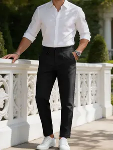 Men's Nine-Part Casual Blazer, Unique Waist Buckle Design, High Elastic Ice Feel Anti-Wrinkle Fabric, Straight Leg Fit, Versatile Long Pants