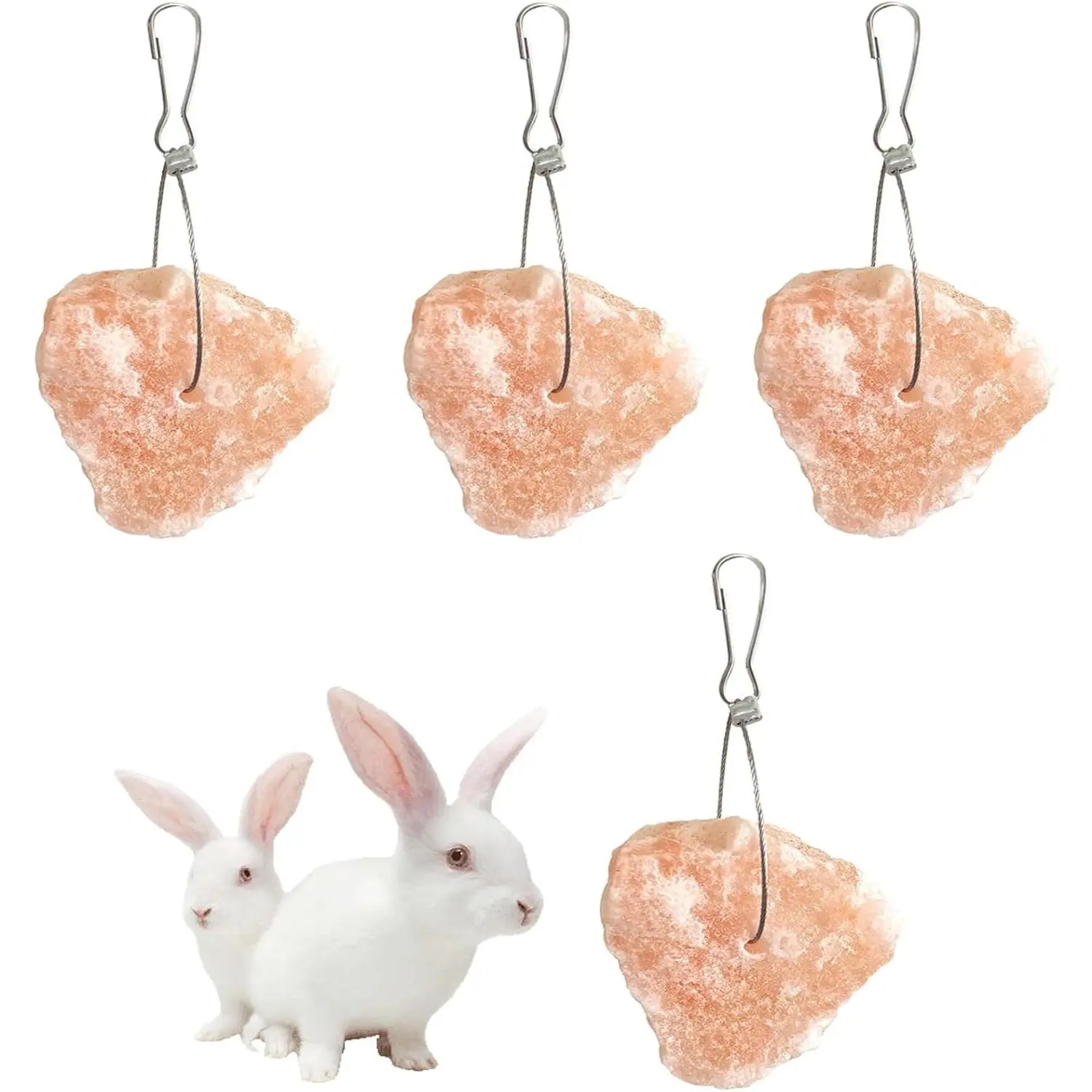 Salt Blocks for Rabbits,4 Pieces Himalayan Small Pets Lick Salt Block Natural Mineral Salts with Hook Hanging Small Animals Chew Toys for Horses BunnyGift
