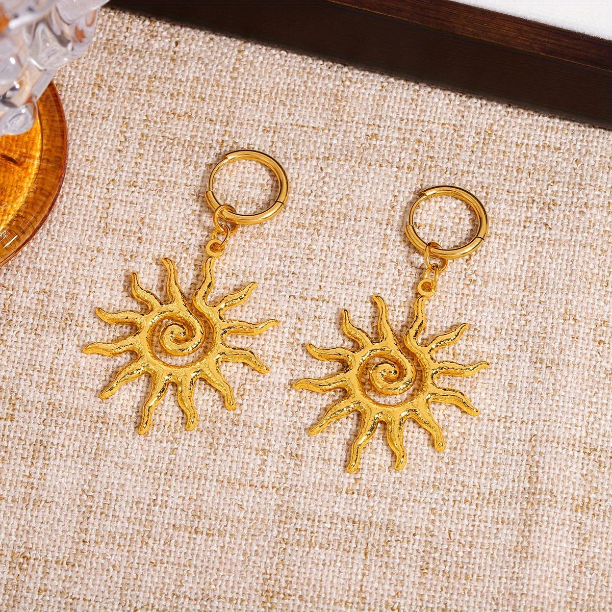 Sun-shaped stainless steel earrings, spiral texture, eco-friendly material that does not fade, suitable for vintage enthusiasts' daily wear, unique artistic earrings