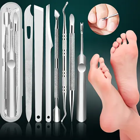 Stainless Steel Manicure Care Set, 7 Counts/set Nail File & Nail Pusher & Nail Cleaning Tool, Professional At Home Manicure Tool for Women & Men, Nail Manicure Kit, Nail Grooming Kit, Manicure Supplies