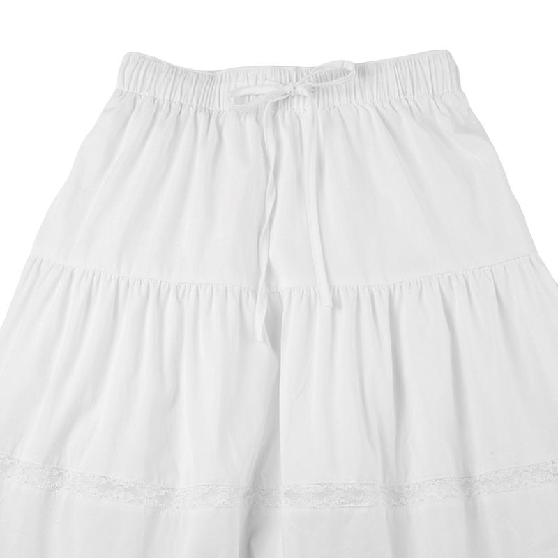 Women's White Tiered Long Skirts Drawstring Elastic Waist Solid Color Ruched Midi Skirts Side Split Fitted Cotton Fabric Basic Chic Style
