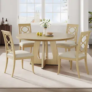 47 In Round Dining Table for 4-6 People,  Dining Room Table with Wooden Pedestal Base, Black Dinner Tables , Circle Kitchen Tables for Dining Room, Kitchen, Living Room(Table Only)