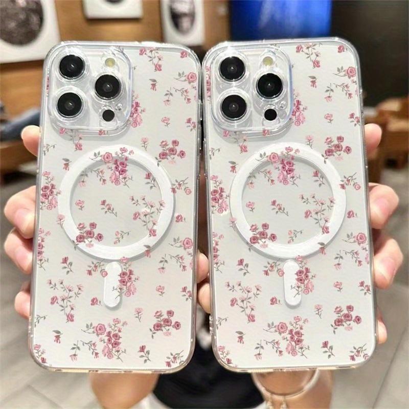 A Fully Transparent Phone Case with a Floral Design Magnetic Case for iPhone 17 Pro Max Air 16 16e 15 14 Plus 13 12 11 X XS Transparent Acrylic Scratch-resistant skin-friendly feel Smartphone Cover Gift