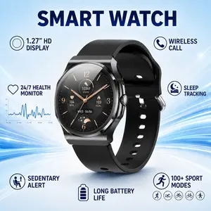 2026 New Smart Watch for Men Women, 1.27-inch Round Touchscreen Smartwatch with Wireless Calling, AI Smart Chip, Voice Assistant, 210mAh Battery, Multi Sport Modes, Music Control, Weather, Alarm, Camera Shutter, Multiple Styles, Gift for Couples
