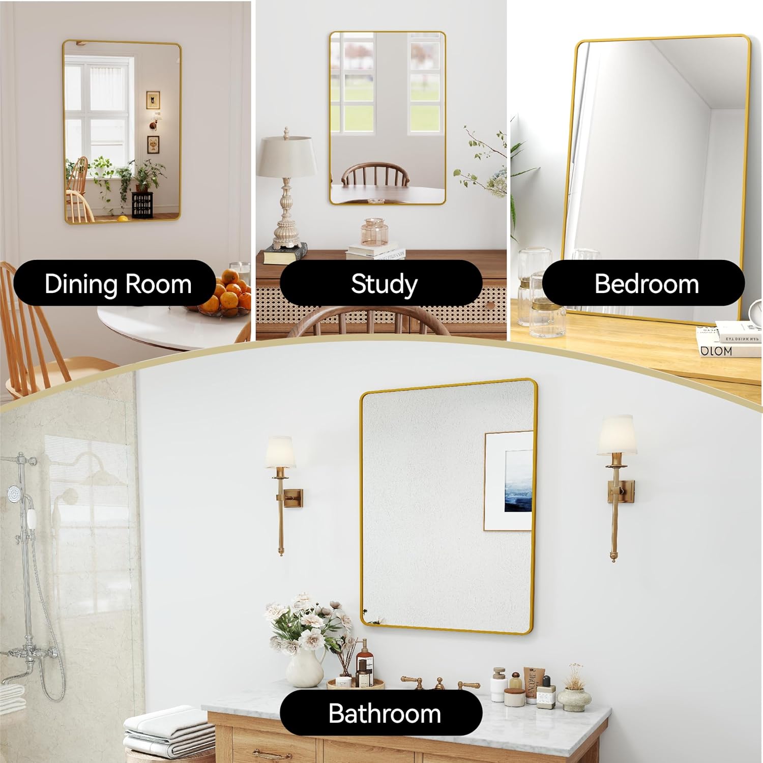 24x36 Mirror Rectangle Full Length Wall Mounted or Against Wall  Alloy Metal Frame Dressing Mirrors for Entryway Bedroom Bathroom Living Room 36x24 inch