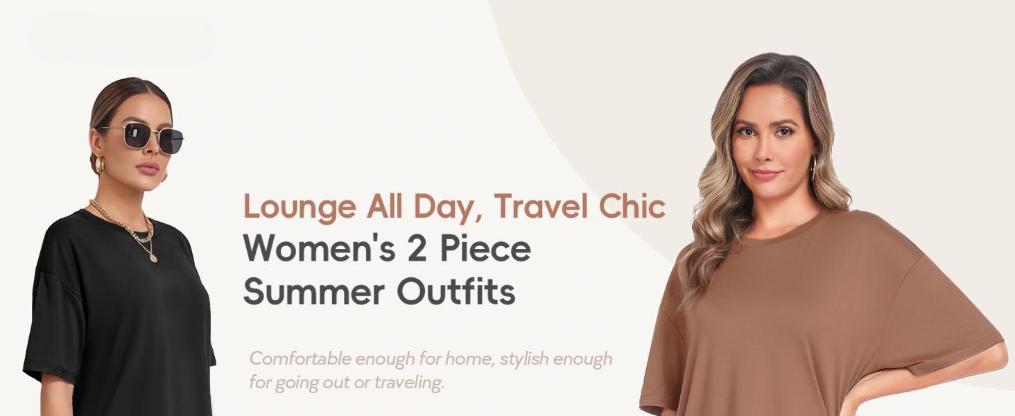 2 Piece Sets for Women Summer - Oversized T-Shirt and Biker Shorts Lounge Sets Matching Outfit for Travel Casual