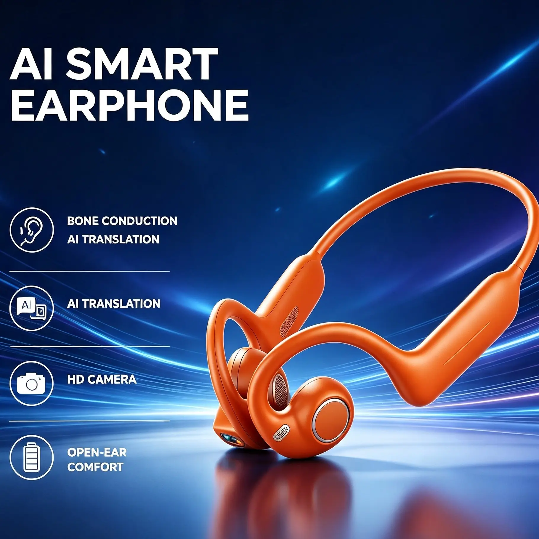 Earhook Wireless Headphones With 8MP HD Camera Bluetooth Earphones Smart AI Translation Earbuds APP Control Waterproof