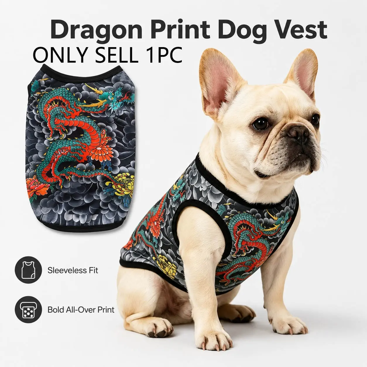 Dragon Print Dog Vest Sleeveless Pet Shirt, Lightweight Pullover for Small Dogs and Cats, Comfortable Puppy Clothes, Stylish Pet Apparel, Dachshund Clothes