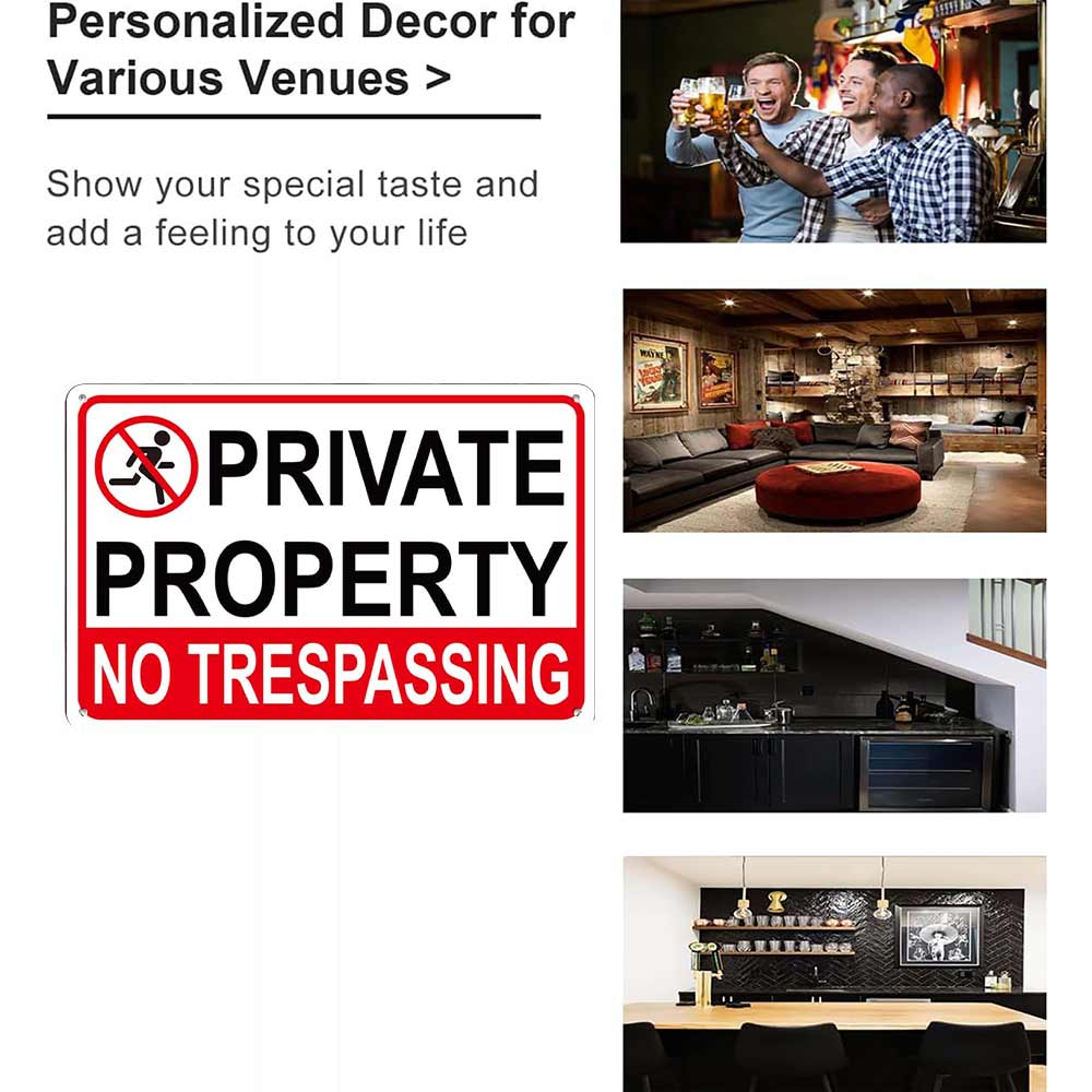Private Property No Trespassing Metal Sign 12x8 In Aluminum, Vintage Warning Tin Sign for Home, Yard, Fence Decor, Retro Private Property Wall Art for Security, 12x8 Inch Aluminum Plaque