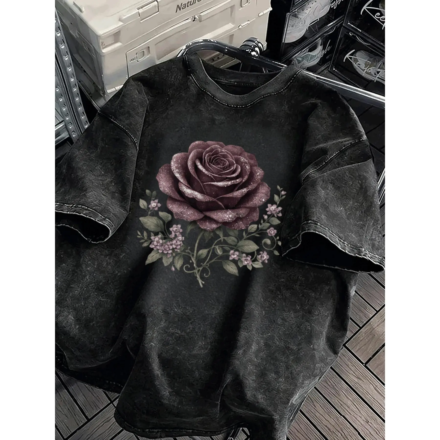 Skull Rose, Dark Gothic Print (2D) Large Men's T-shirt - Bold Declaration of Men's Personality, Humorous and Fun Graphic Design, Fashion Trend Large Men's T-shirt, Large Men's Casual Sports Shirt, PLUS SIZE Unisex Vintage Gooner Eat Sleep Goon Repeat
