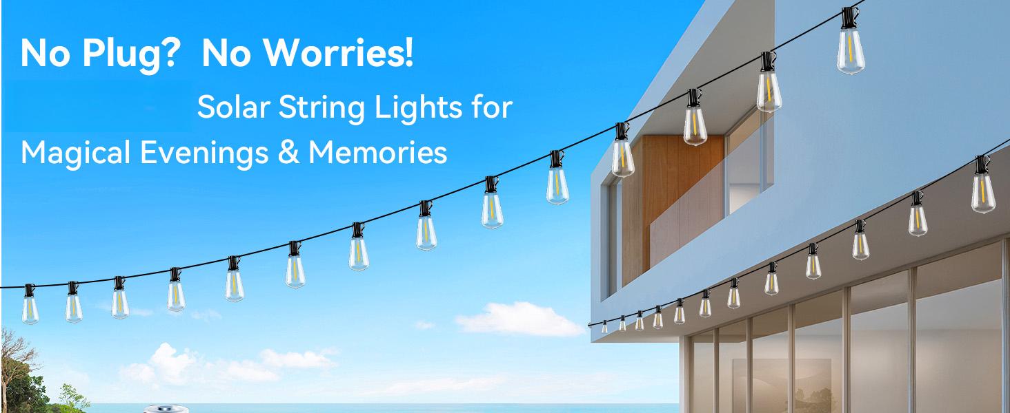 100FT Solar String Lights Outdoor Waterproof with Remote, 36+2 Shatterproof ST38 LED Bulbs, Dimmable Patio Lights Solar Powered, 3 Lighting Modes Solar Lights for Backyard, Garden, Deck