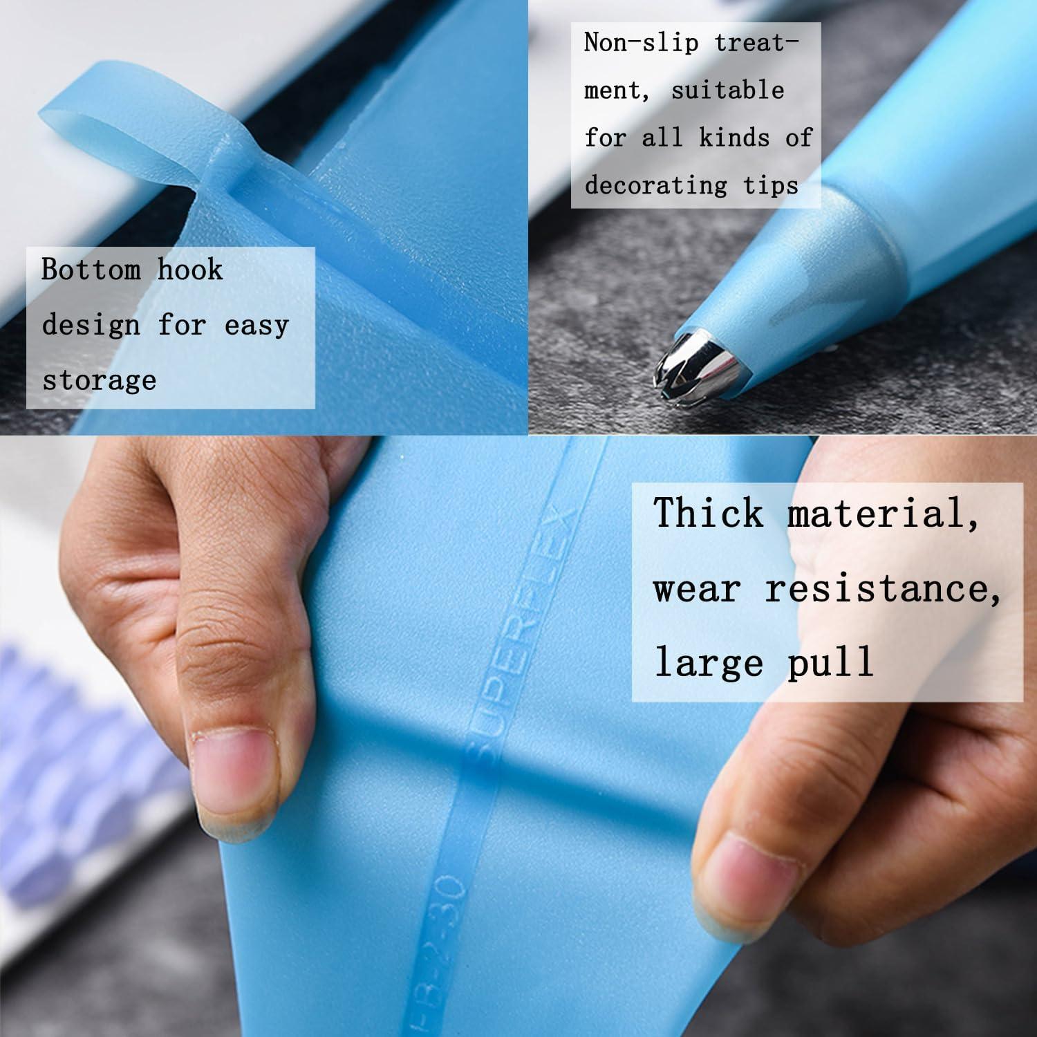 Reusable Piping Bags & Tips Set – 3 Sizes Silicone Pastry Bags (12’’+14’’+16’’) with Icing & Frosting Tips, Complete Cake Decorating Kit for Cupcakes, Cookies, Deviled Eggs & Baking Accessories