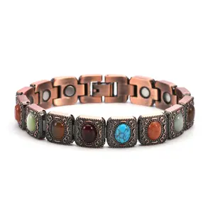 Women's Wearable Copper Magnetic Bracelet - 3800 Gauss Ultra Magnets, Ellipses Gem Design, Included Sizing Tool