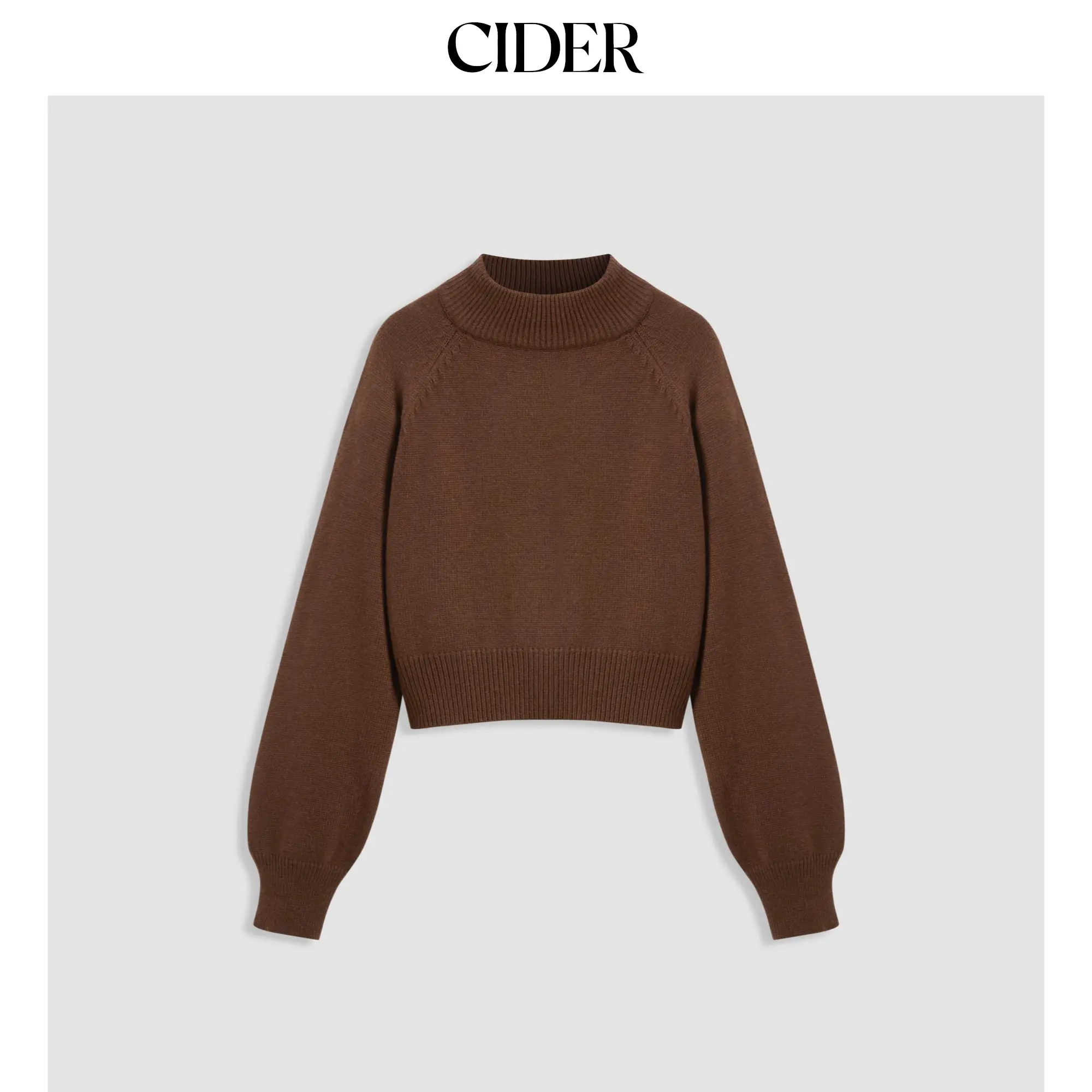 Cider [size 2-10] Knit Wool-blend High Neck Solid Long Sleeve Crop Sweater