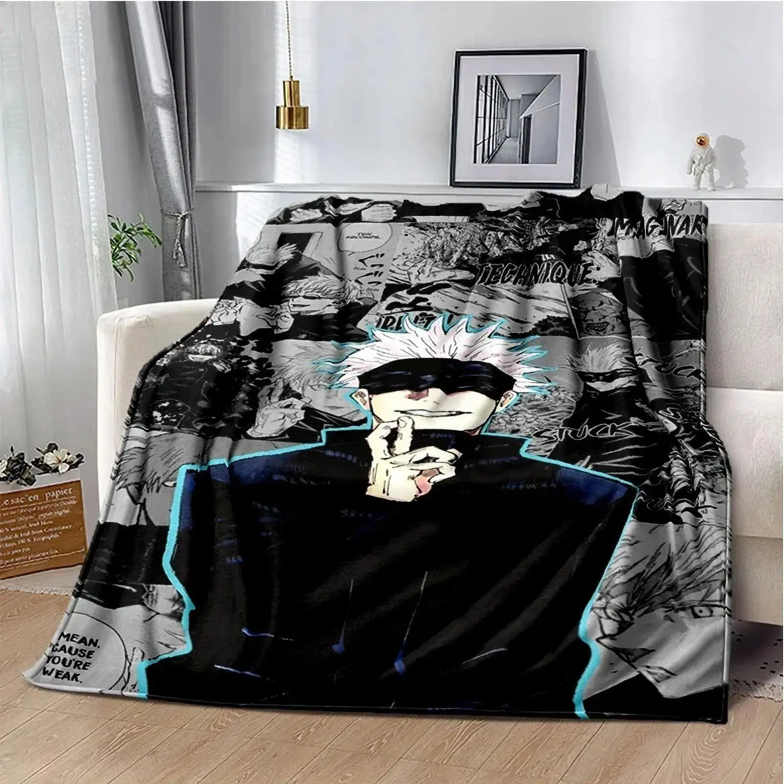 Cartoon Anime Jujutsu Kaisen Throw Blankets, Super Soft Cooling Blanket Featuring Yuji, Megumi, Nobara and Satoru Gojo, Multipurpose Picnic Blanket for Travel Bedding Bed Bedroom Decor, Anime Fan Gift, Affordable Home Goods