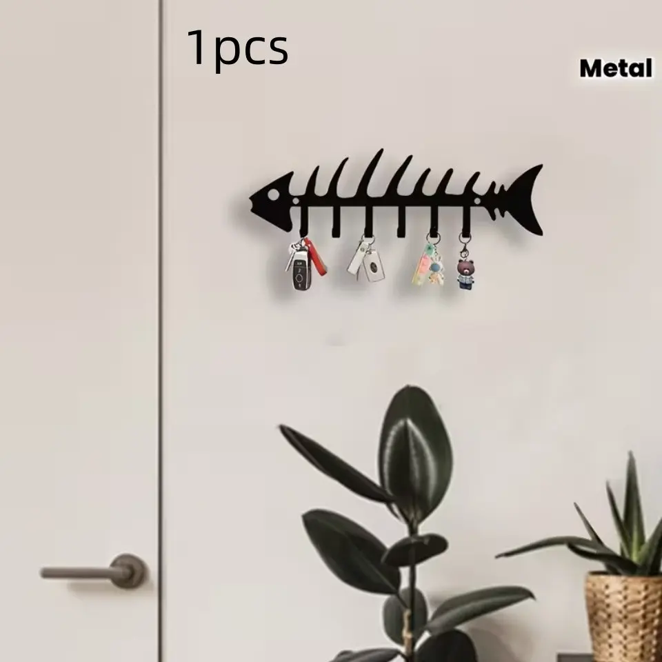 Metal Wall Hook with Fishbone Key Storage Rack, Decorative Wall Decor Shelf, Towel Holder, Towel Hooks for Wall, Organizer Hanger, Home Decoration Storage Rack