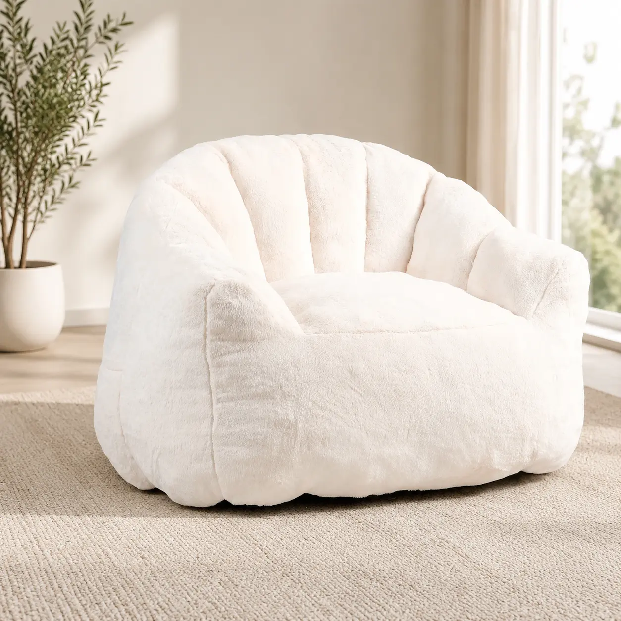 Littleox Fluffy Bean Bag Chair with Filler Tufted Soft Stuffed Memory Foam Filling Comfy Cozy Lazy Sofa for Dorm Apartment Living Room
