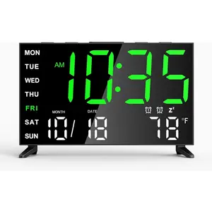 Mirror Loud Alarm Clock with with Date,Indoor Temperature,USB Charging Port,Dimmer,Volum,12/24H,Snooze,Dual Alarms (Weekday/Weekend),Perfect for Bedroom and Living Room