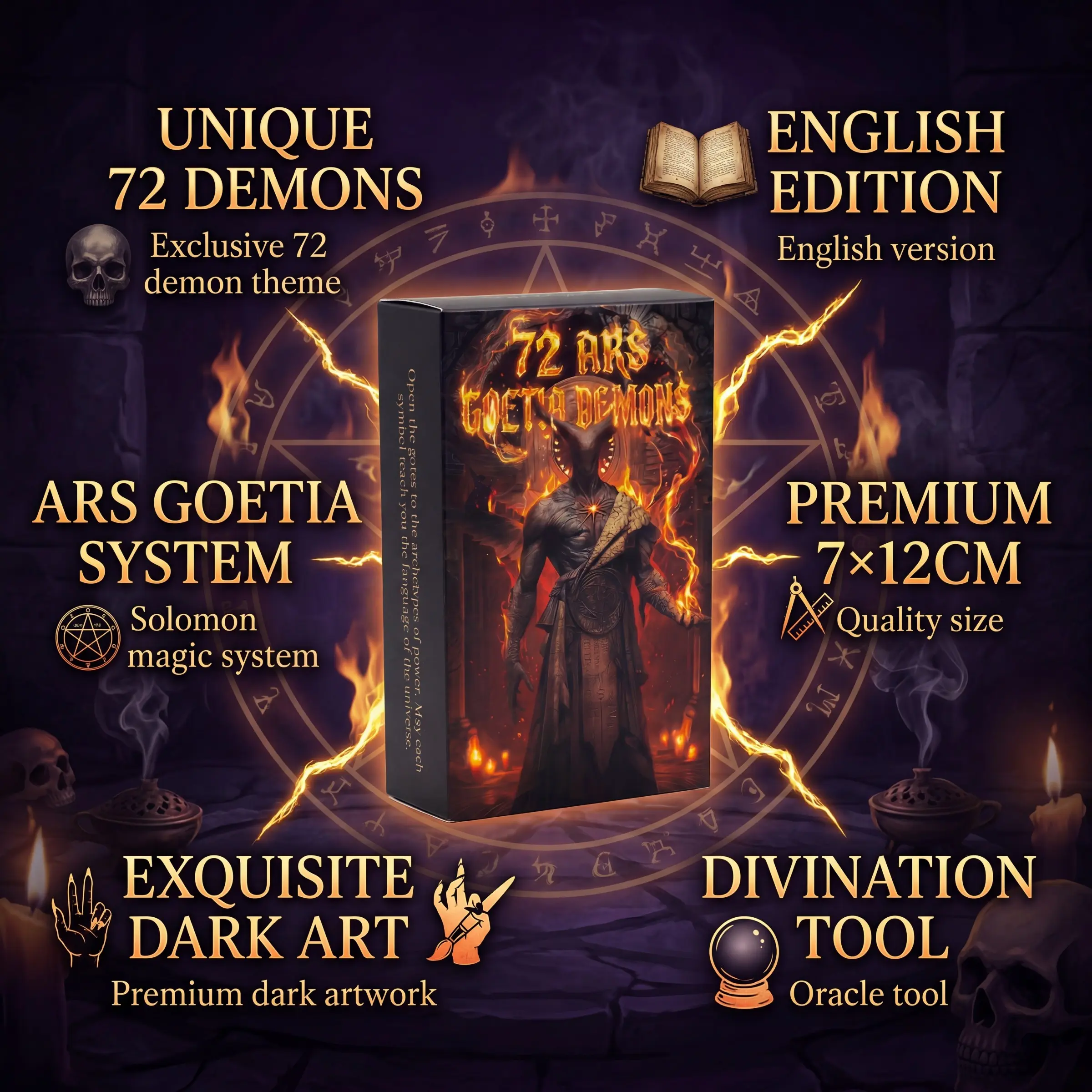 Ars Goetia Oracle Cards, 72-Card Demons of Goetia Deck, Solomonic Magic & Occult Divination Cards, Dark Gothic Demonology Oracle Deck for Tarot Readers, Collectors, Shadow Work & Spiritual Practice