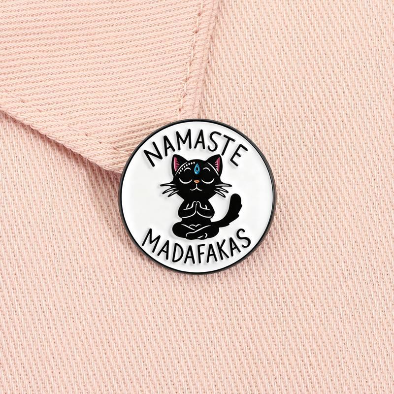 Yoga Cat Namaste Madafakas Brooch Enamel Pins Funny Cartoon Meditation Cat Brooches Jacket Lapel Badge Jewelry Gifts for Friends