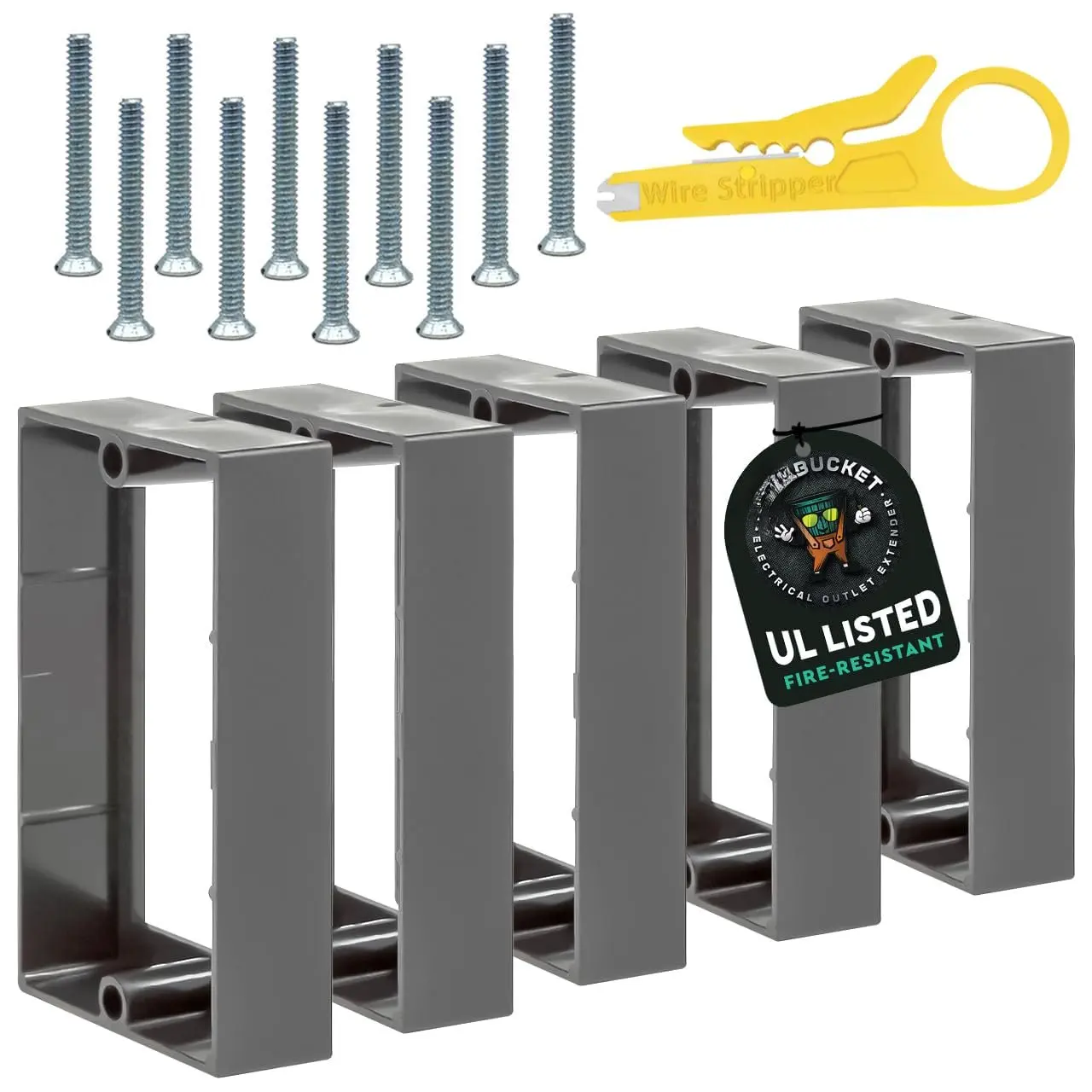 3/4" Single Gang Outlet Box Extenders, UL Listed, Includes Screws and Wire Stripper Tool, Electrical Box Extender for Outlets & Switches, Pack of 5