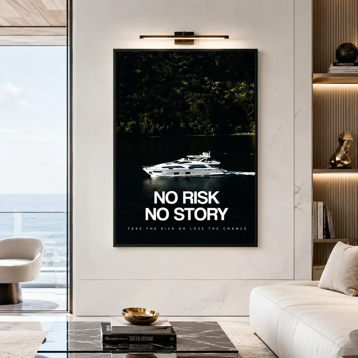 1 PC Frameless Canvas Poster, Modern Art Design Motivational Wall Decor, Luxury Yacht and Natural Landscape, Unframed Art Print, Yacht Wall Art, Ocean Wall Decor, Luxury Wall Art, Room Decor Wall Art Poster, Canvas Prints
