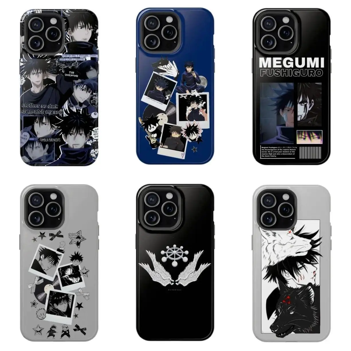 Jujutsu Kaisen Megumi Fushiguro Collage Tough Smartphone Casing, Handheld Cellphone Dual-Layer MagSafe Shockproof Cover, Protective Case for iPhone 11-17 Pro Max/Plus & Samsung Galaxy S23-25 Devices