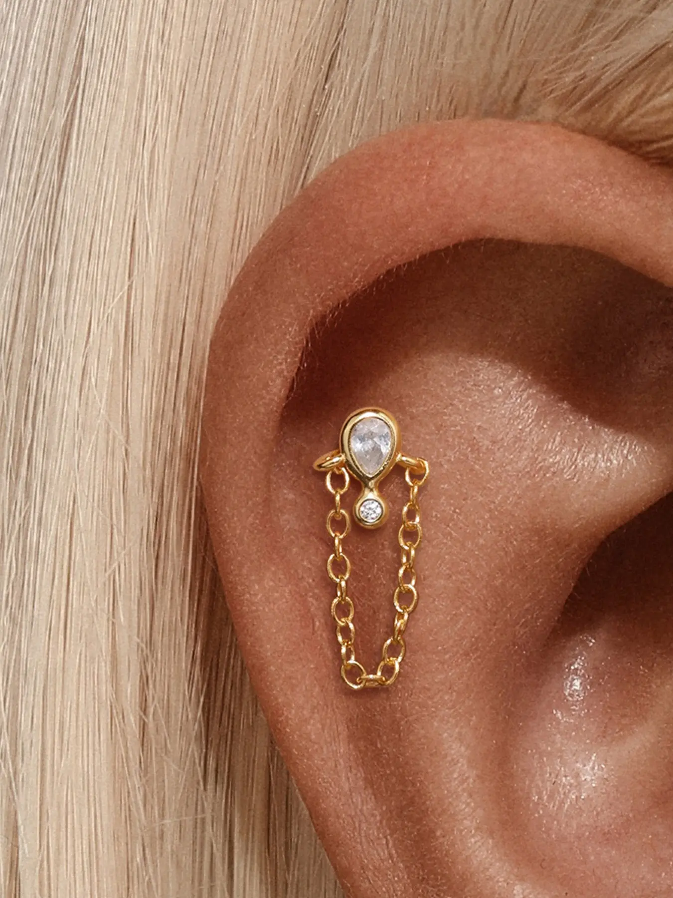 1pc 925 Sterling Silver Zircon Stud Earrings For Women Studs Chain Tassel Piercing Earring | Gold Plated Double Piercing Dangle Chain Earrings Jewelry Gifts for Women Girls Sparkling Ear Jewelry Shining Earrings