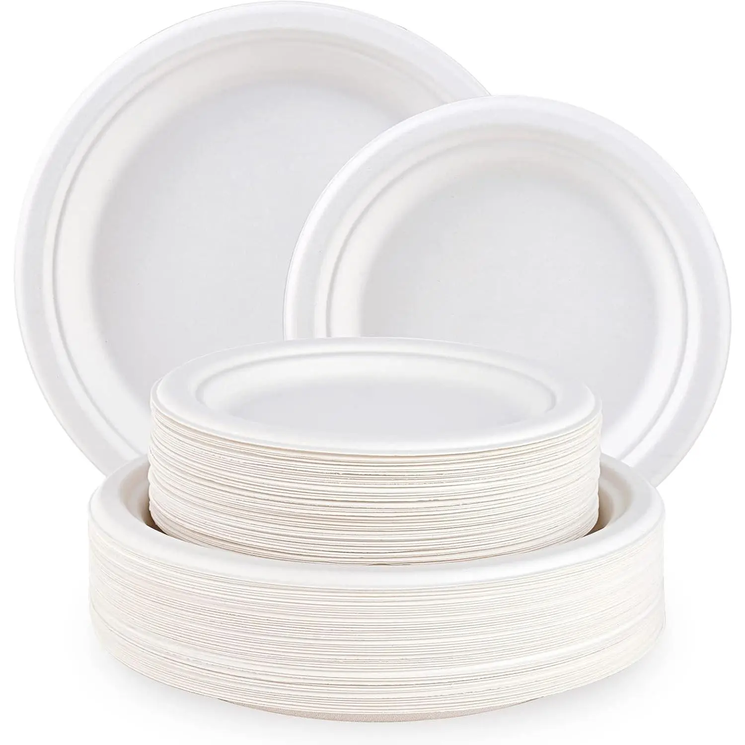 120 Pack Compostable Paper Plates, 9 inch and 7 inch Heavy Duty Disposable Paper Plates,  Sugarcane  for Party Dinner Birthday