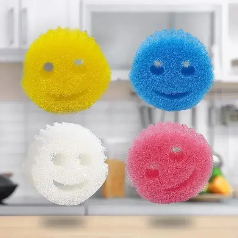 2/4PCS smiling face Dishwashing Sponge Cloth Cleaning Sponge Strong Scouring Pad Kitchen Bathroom Miracle Sponge Stain Odor Resistant Migic Wipe
