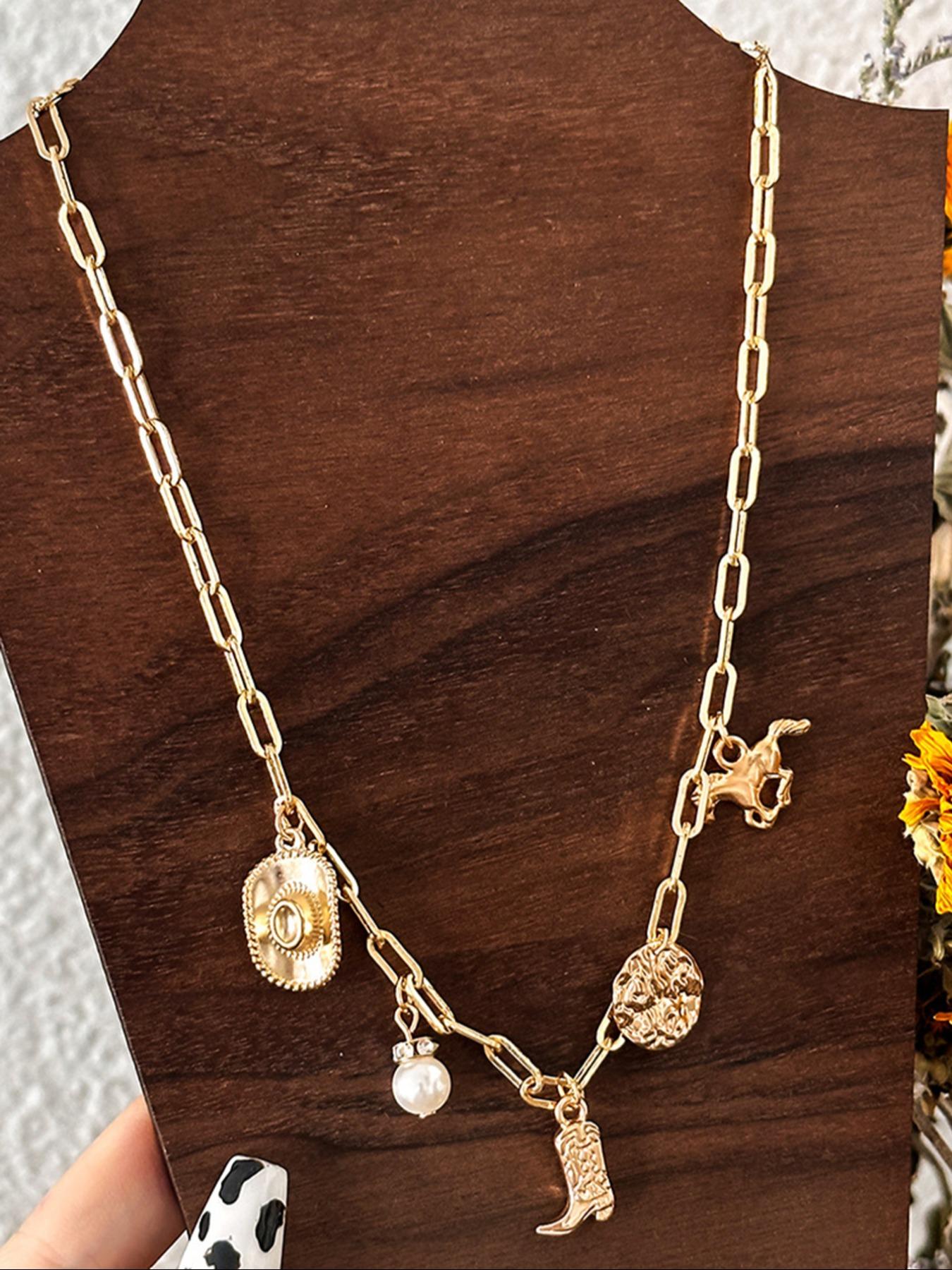 Western Cowboy Hat & Boots Design Pendant Necklace, Vintage Charm Necklace for Women for Gift, Fashion All-match Jewelry Accessories for Daily Wear, Charms Necklace